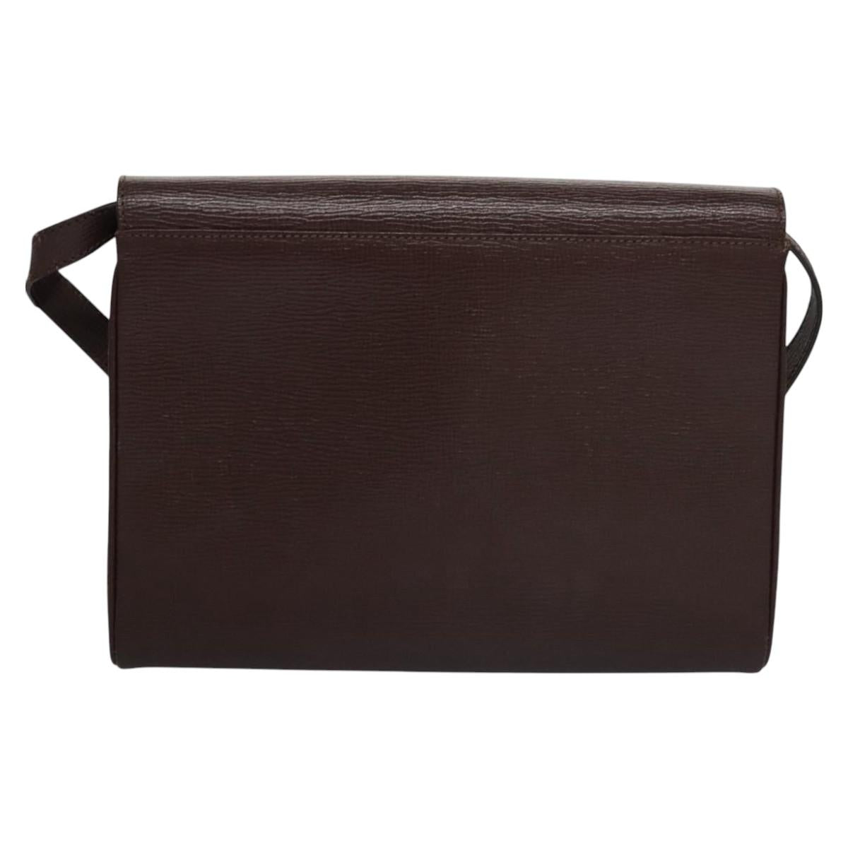 CELINE Circle Shoulder Bag Leather Brown Gold Auth bs21922