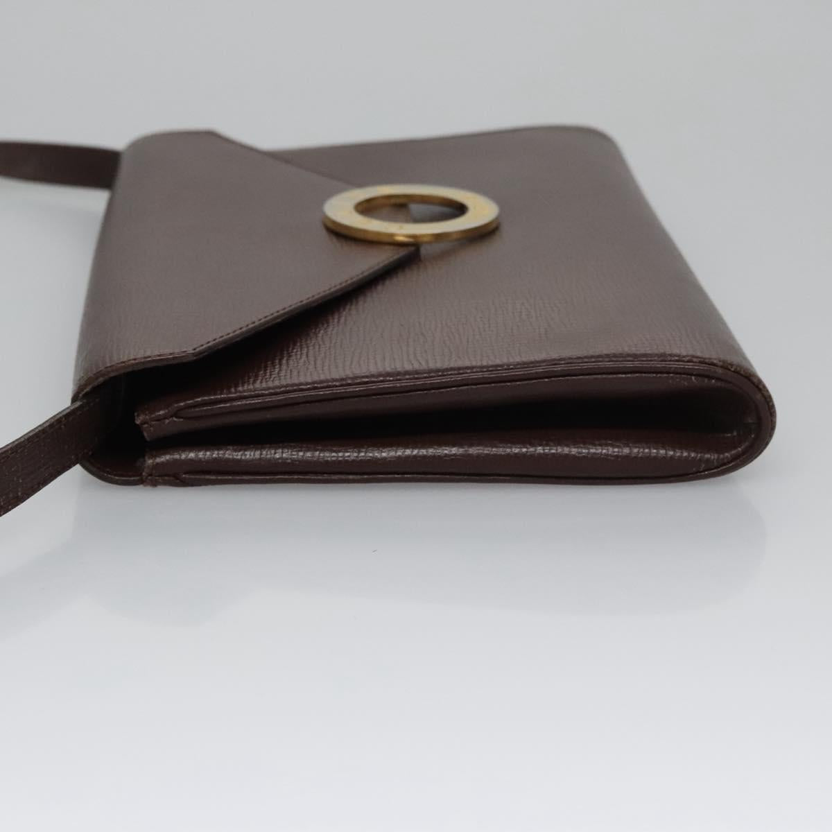 CELINE Circle Shoulder Bag Leather Brown Gold Auth bs21922