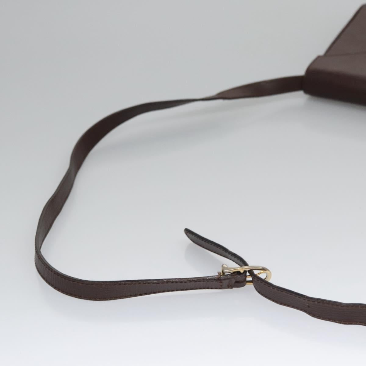CELINE Circle Shoulder Bag Leather Brown Gold Auth bs21922