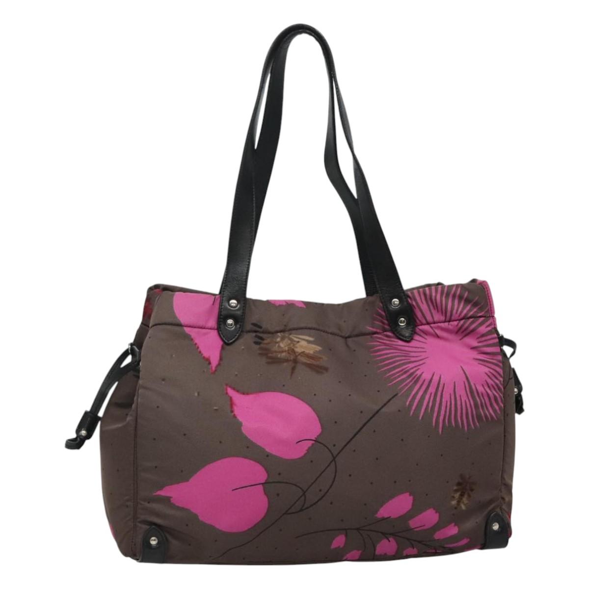 Miu Miu Tote Bag Nylon Leather Gray Pink Silver Auth bs21930