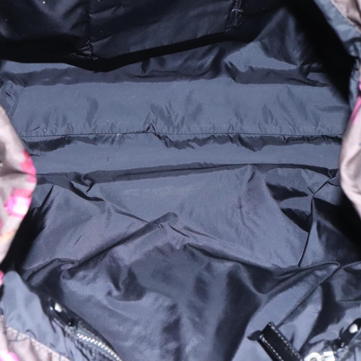 Miu Miu Tote Bag Nylon Leather Gray Pink Silver Auth bs21930