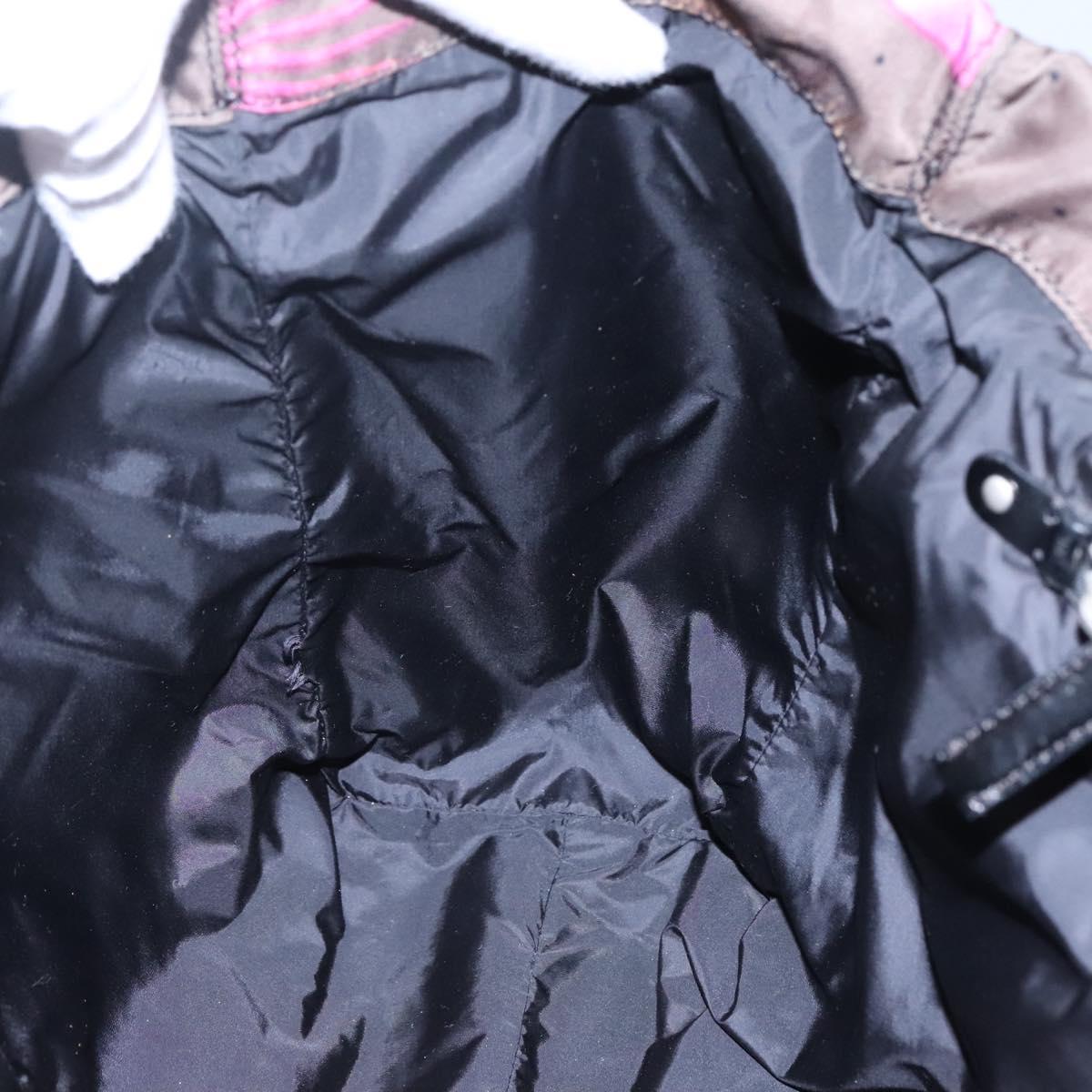 Miu Miu Tote Bag Nylon Leather Gray Pink Silver Auth bs21930