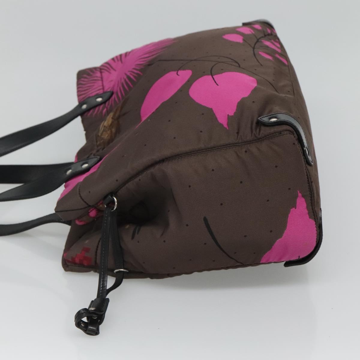 Miu Miu Tote Bag Nylon Leather Gray Pink Silver Auth bs21930