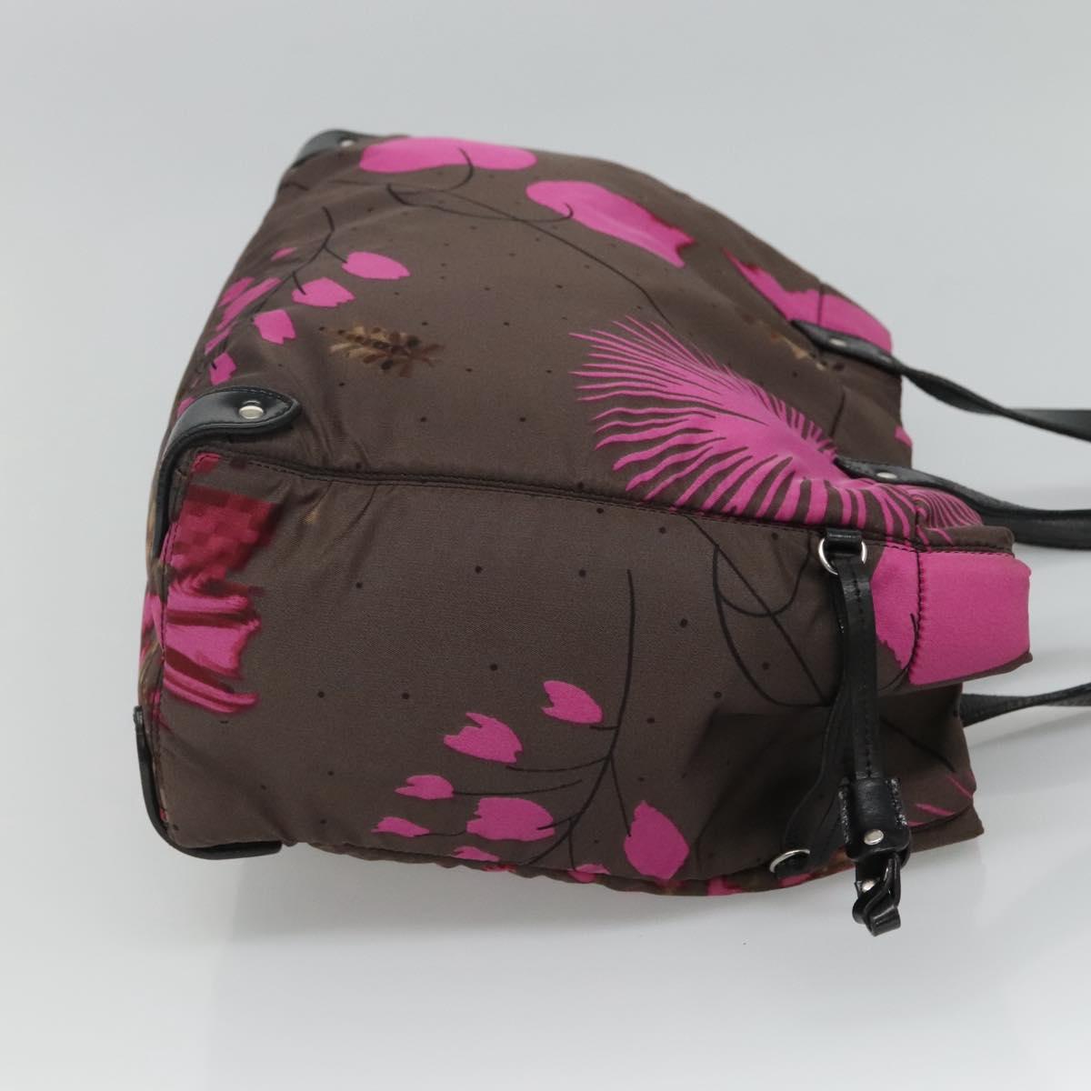 Miu Miu Tote Bag Nylon Leather Gray Pink Silver Auth bs21930