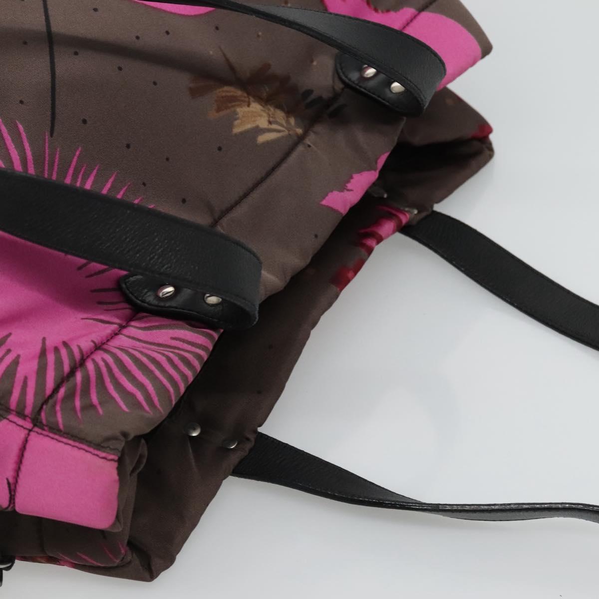 Miu Miu Tote Bag Nylon Leather Gray Pink Silver Auth bs21930