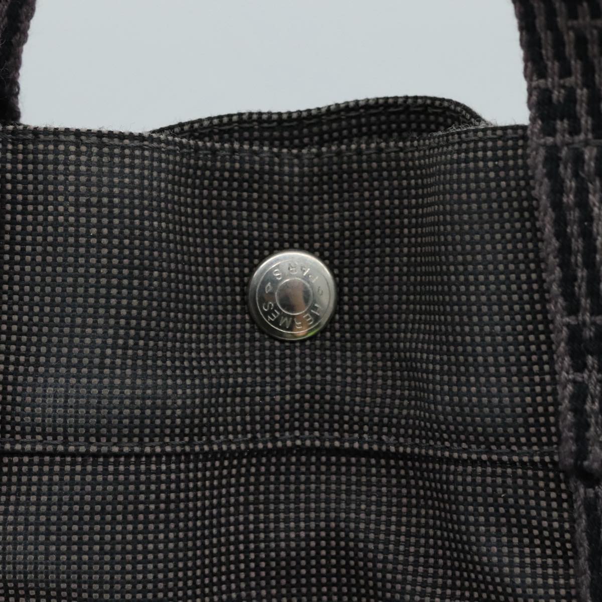 HERMES Her Line MM Hand Bag Canvas Gray Silver Auth bs21952