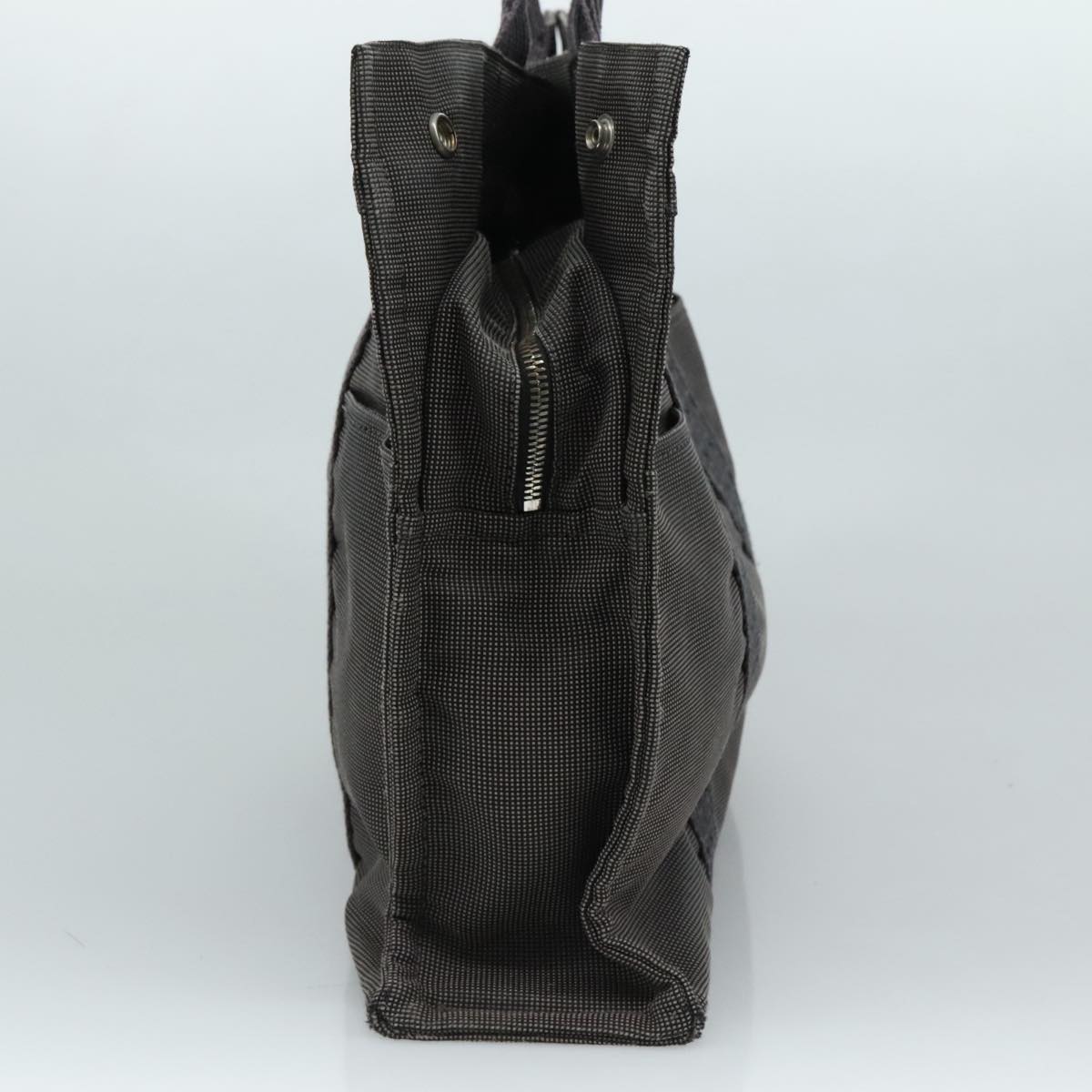 HERMES Her Line MM Hand Bag Canvas Gray Silver Auth bs21952