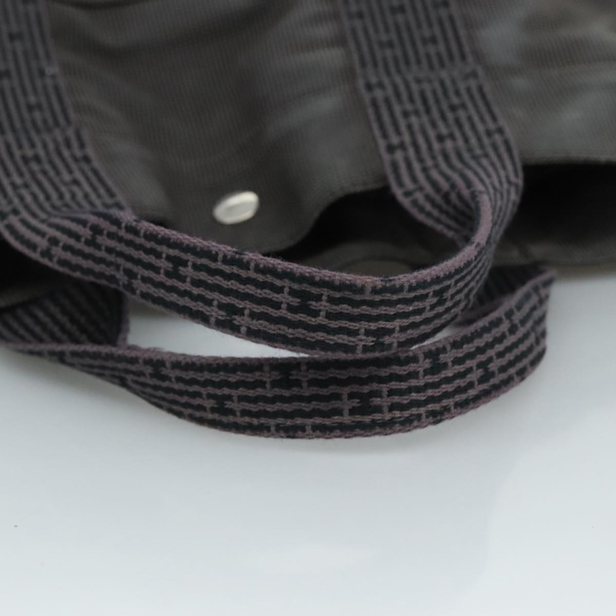 HERMES Her Line MM Hand Bag Canvas Gray Silver Auth bs21952