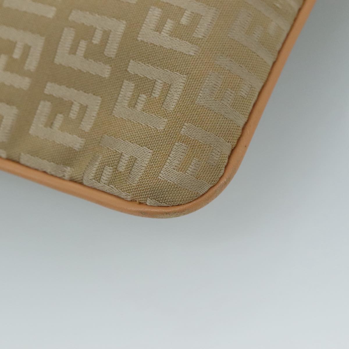 FENDI Zucchino Canvas Shoulder Bag Beige Gold Auth bs21960