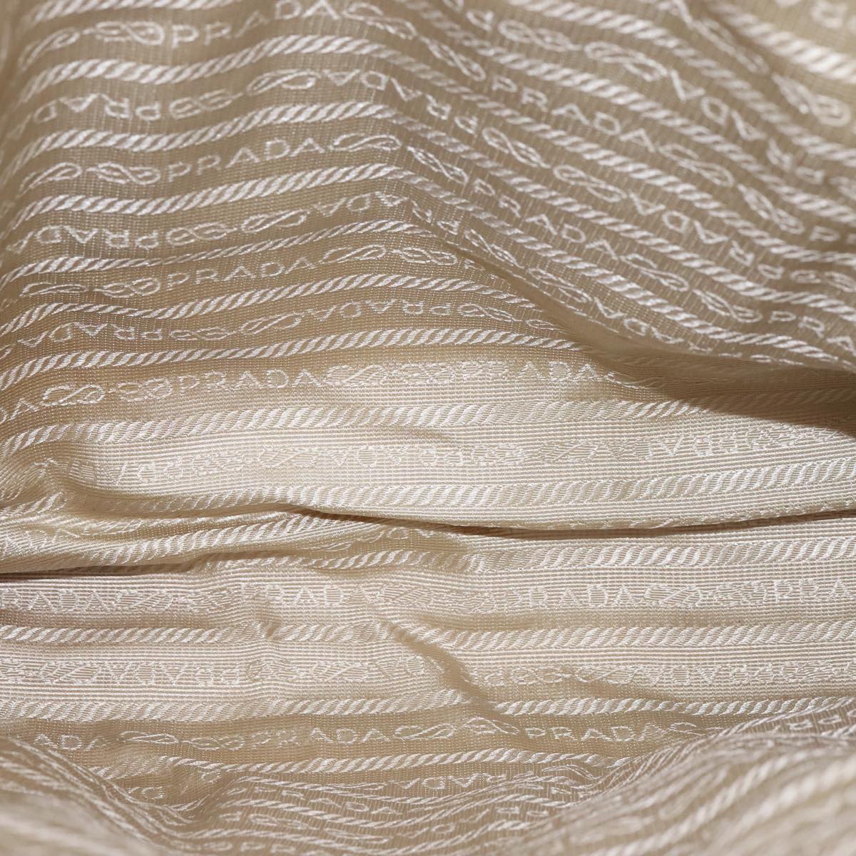 PRADA Tote Bag Canvas Leather Beige White Silver Auth bs21967