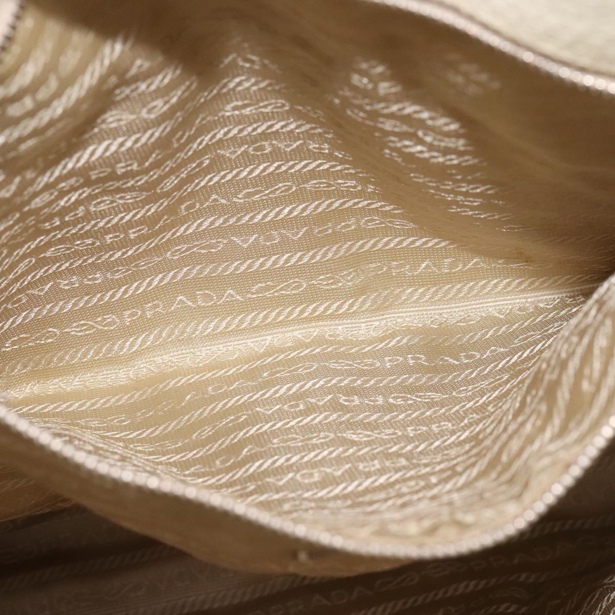 PRADA Tote Bag Canvas Leather Beige White Silver Auth bs21967