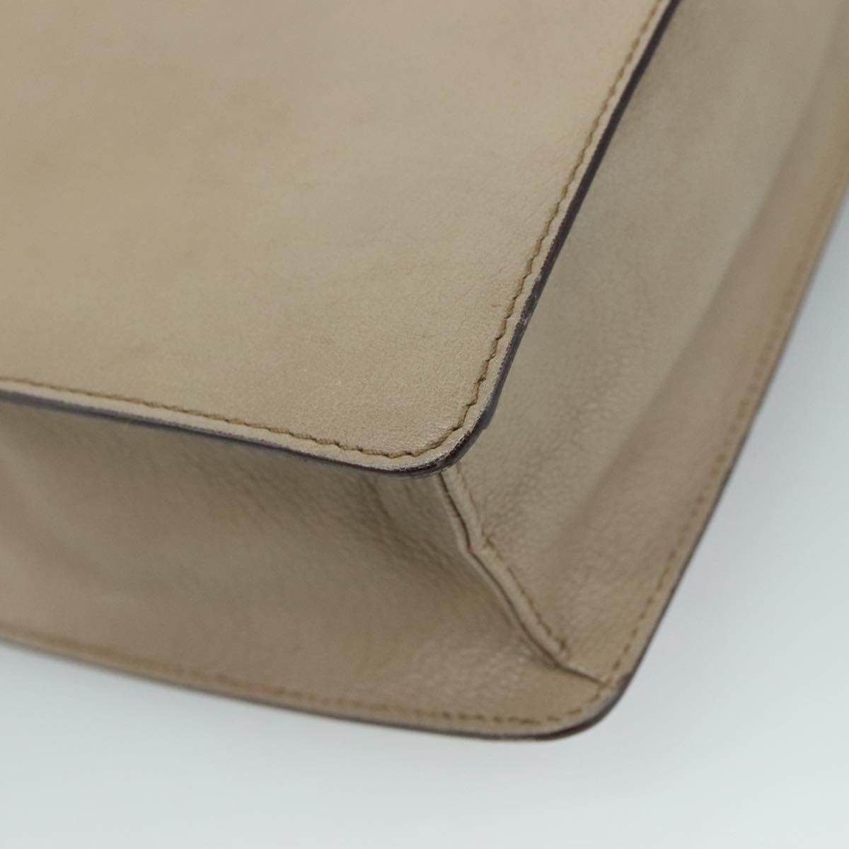 GUCCI Shoulder Bag Leather Wood Beige Black gold Auth bs21980