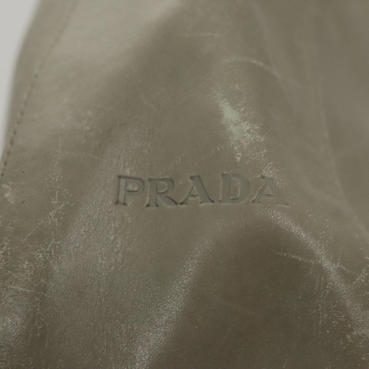 PRADA Shoulder Bag Leather Plastic Gray Dark Brown Auth bs21988
