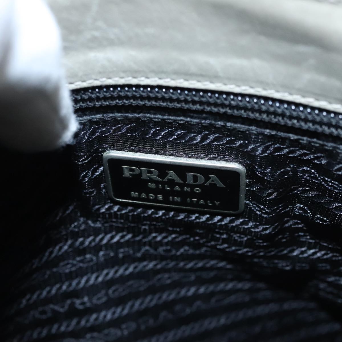 PRADA Shoulder Bag Leather Plastic Gray Dark Brown Auth bs21988