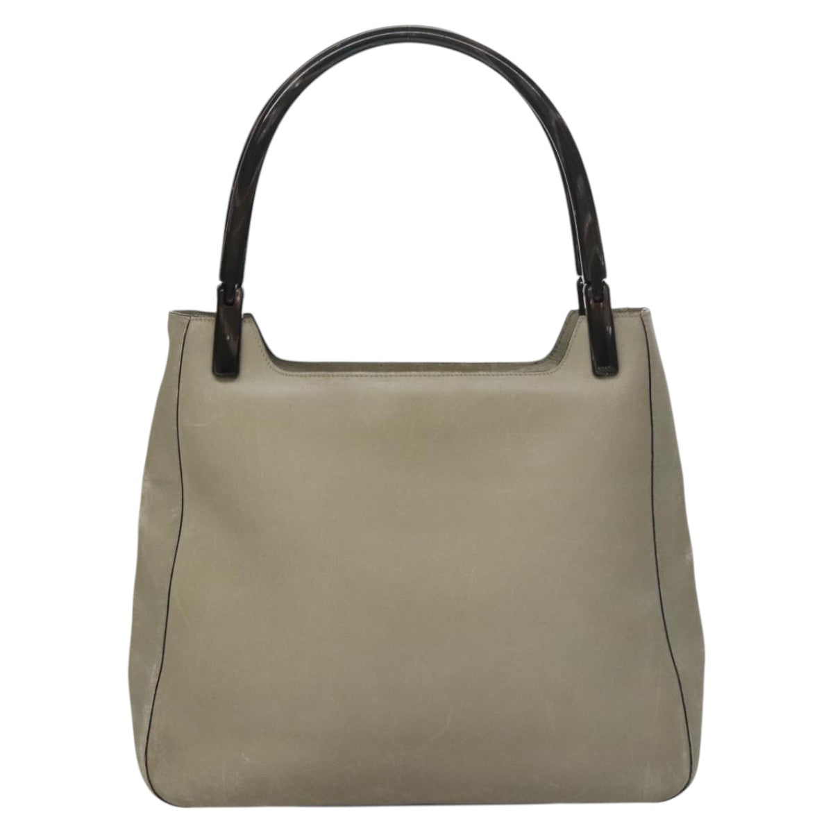 PRADA Shoulder Bag Leather Plastic Gray Dark Brown Auth bs21988