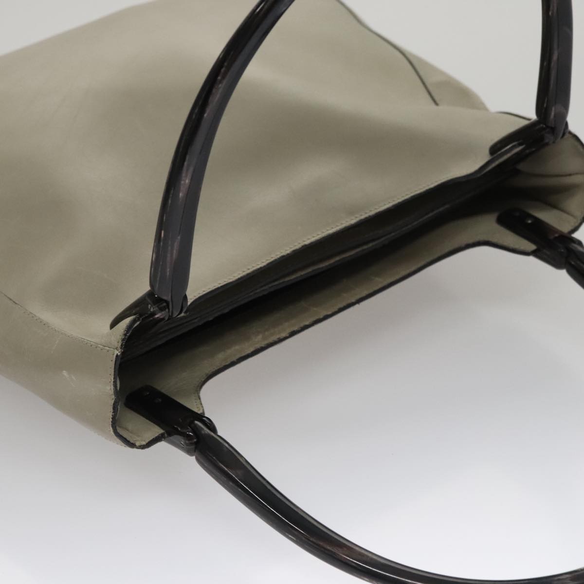 PRADA Shoulder Bag Leather Plastic Gray Dark Brown Auth bs21988