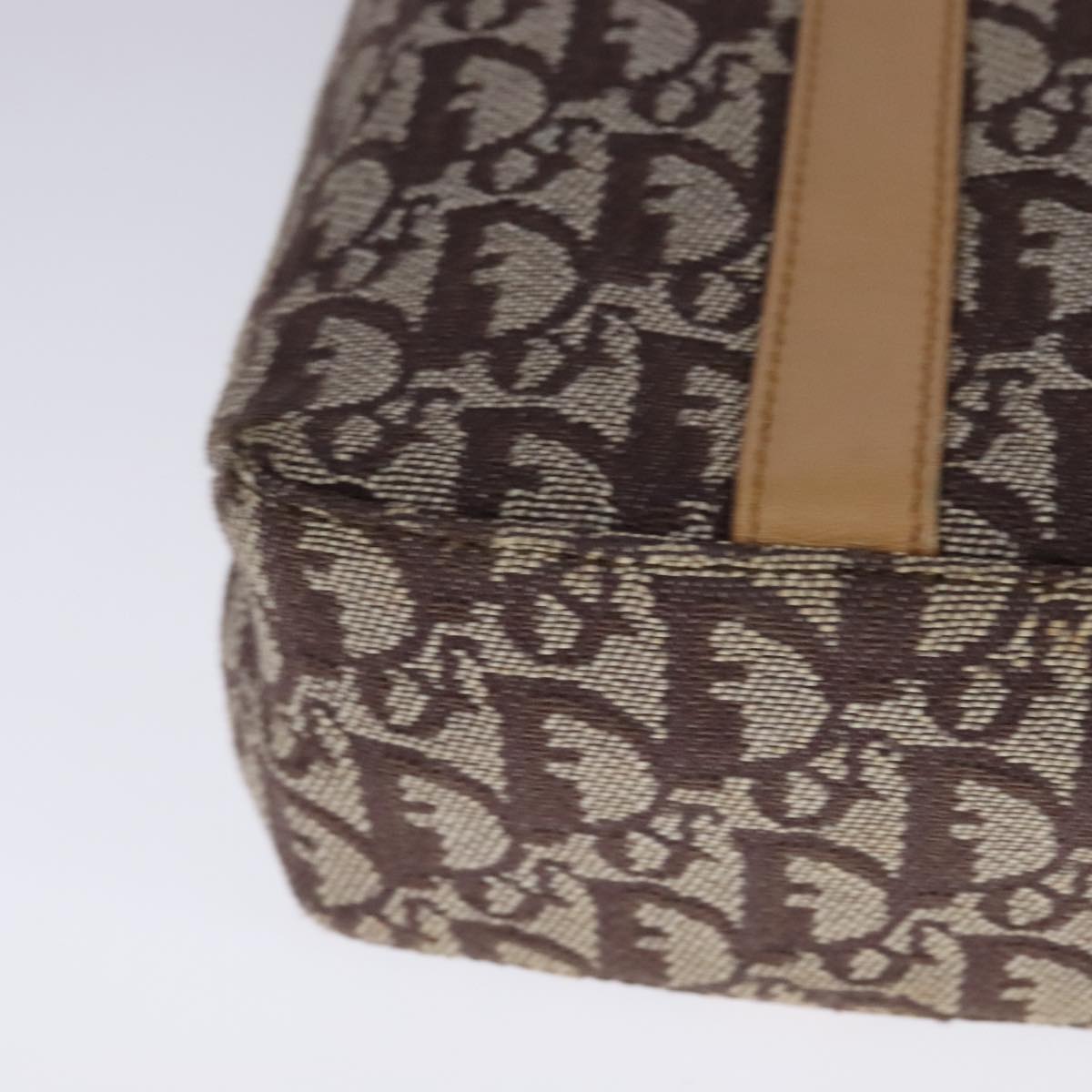 Christian Dior Trotter Canvas Hand Bag Brown Gold Auth bs21990