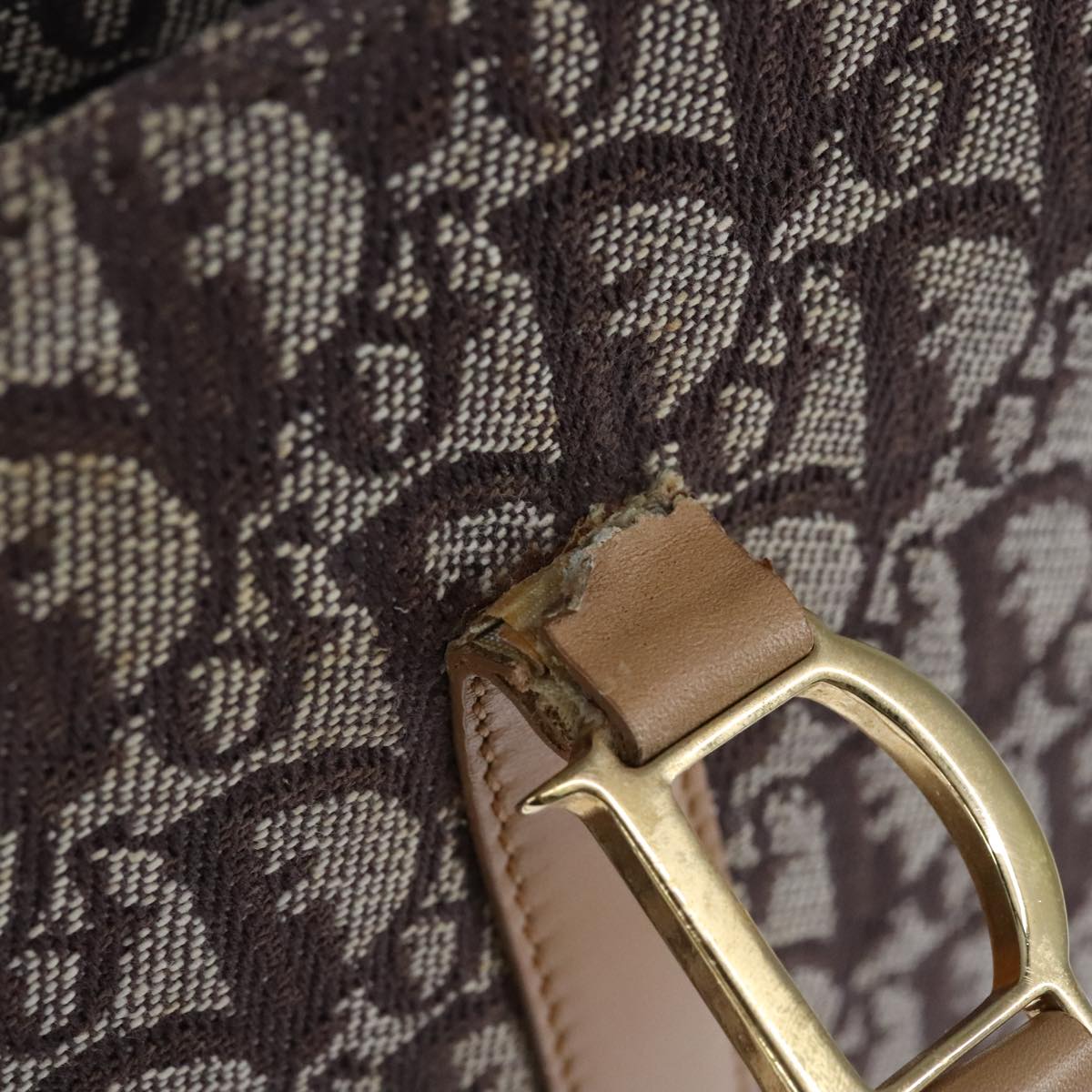 Christian Dior Trotter Canvas Hand Bag Brown Gold Auth bs21990