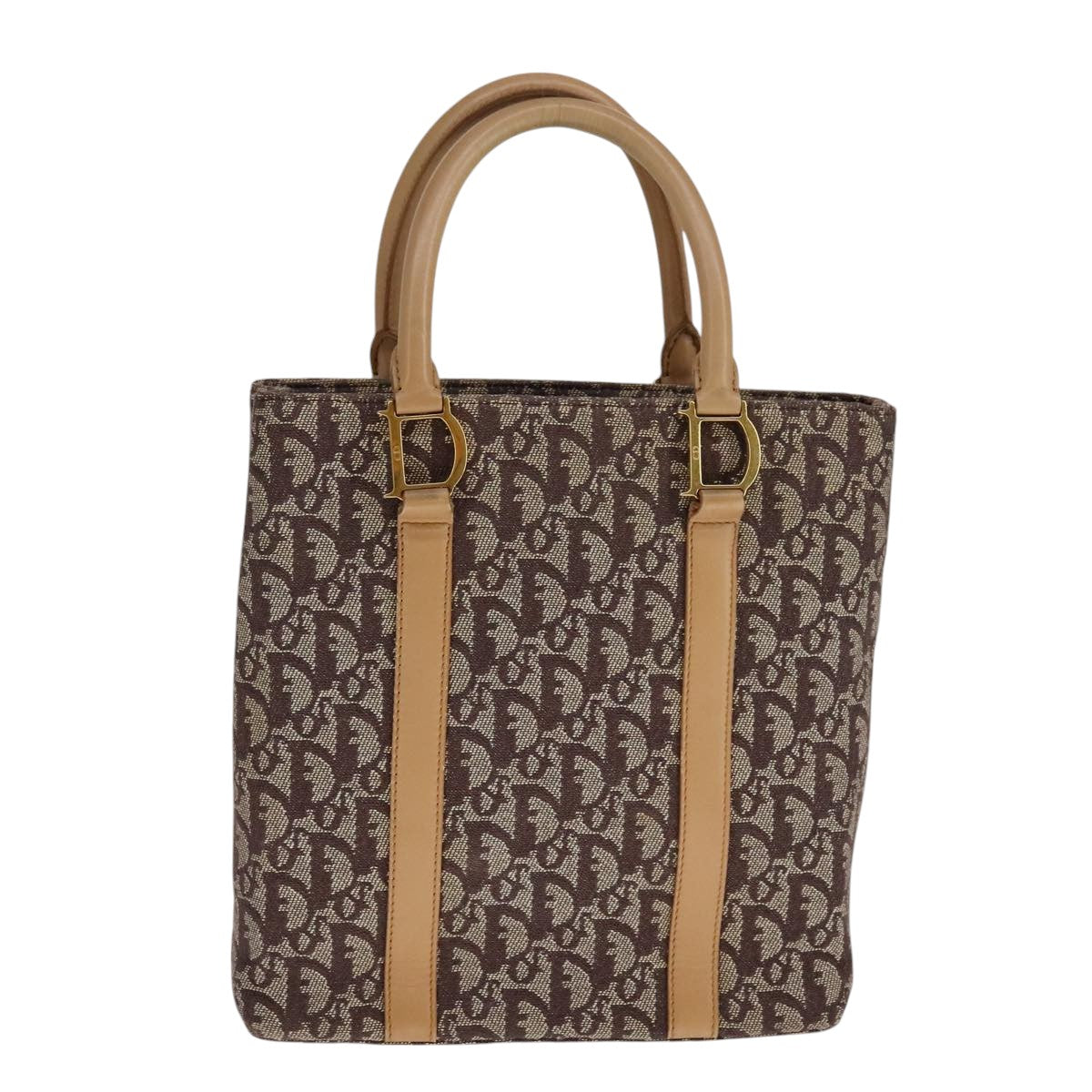 Christian Dior Trotter Canvas Hand Bag Brown Gold Auth bs21990