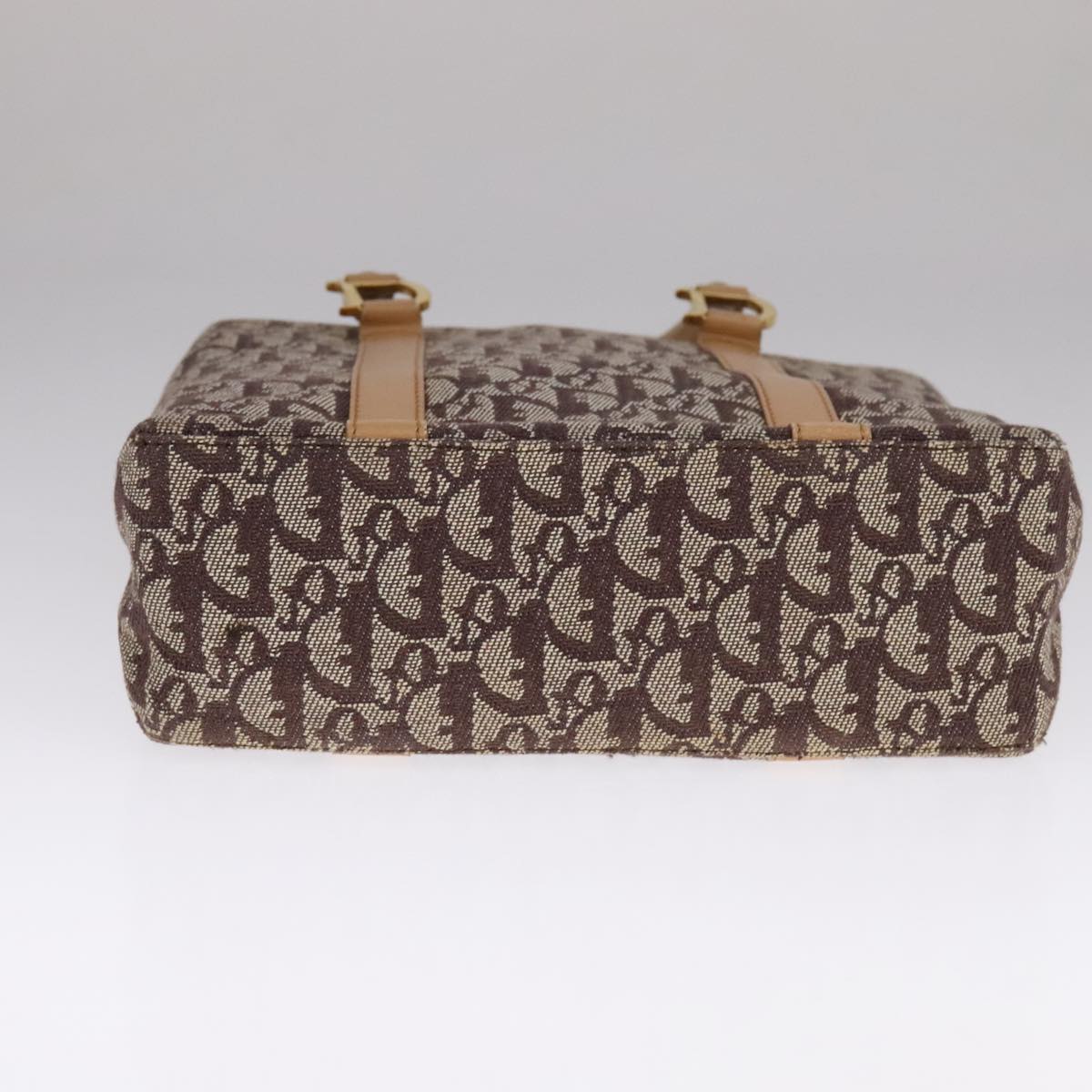 Christian Dior Trotter Canvas Hand Bag Brown Gold Auth bs21990