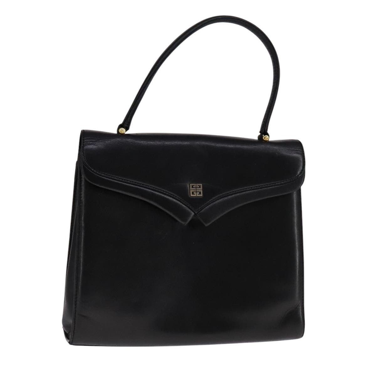 GIVENCHY Hand Bag Leather Black Gold Auth bs21995