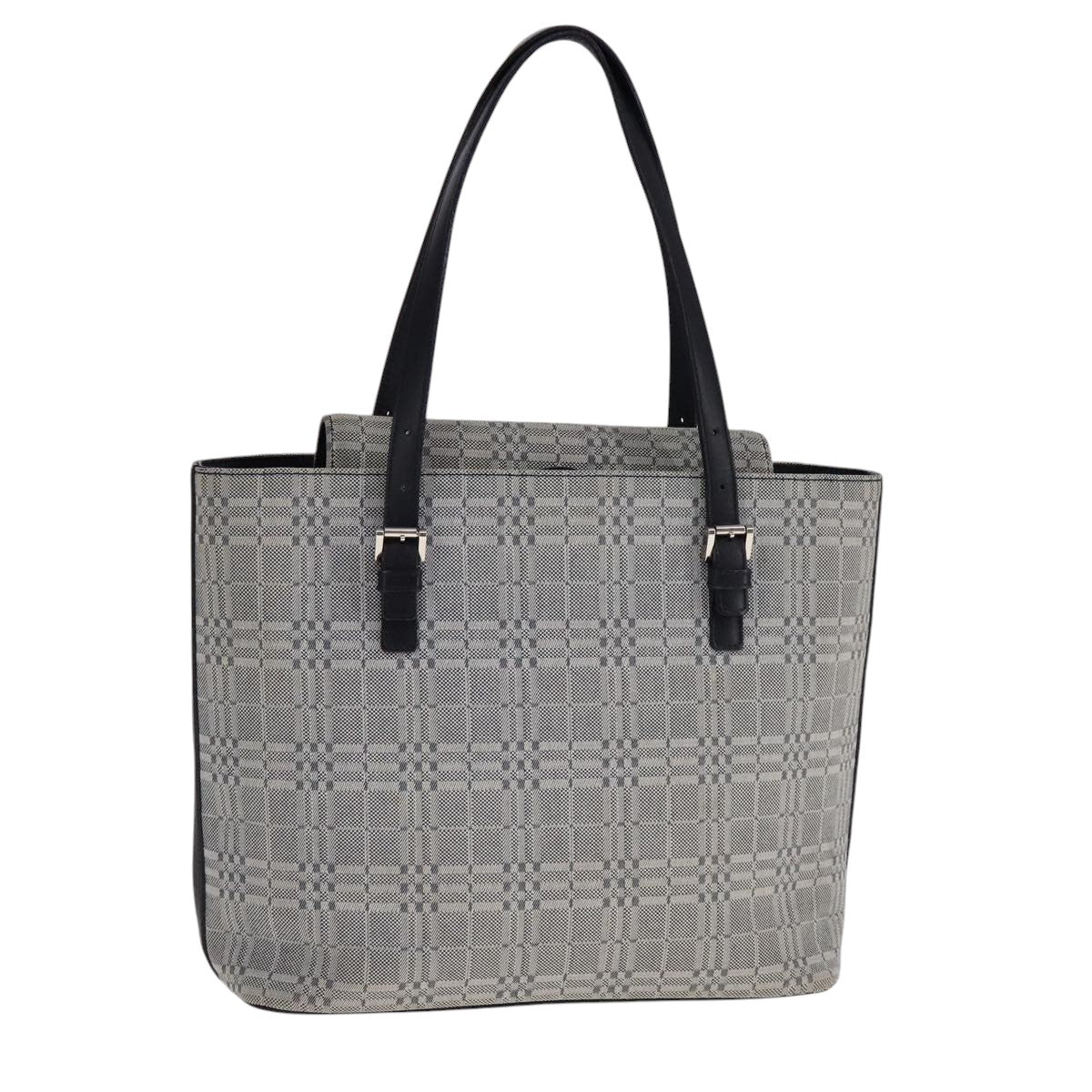 BURBERRY Nova Check Tote Bag Canvas Leather Gray Silver Auth bs21996