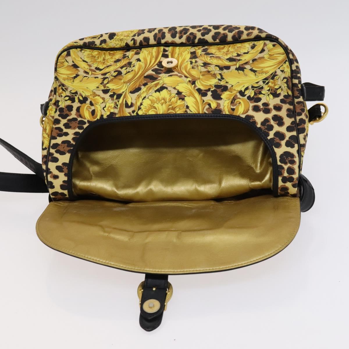 Gianni Versace Shoulder Bag PVC Leather Yellow Black gold Auth bs21999