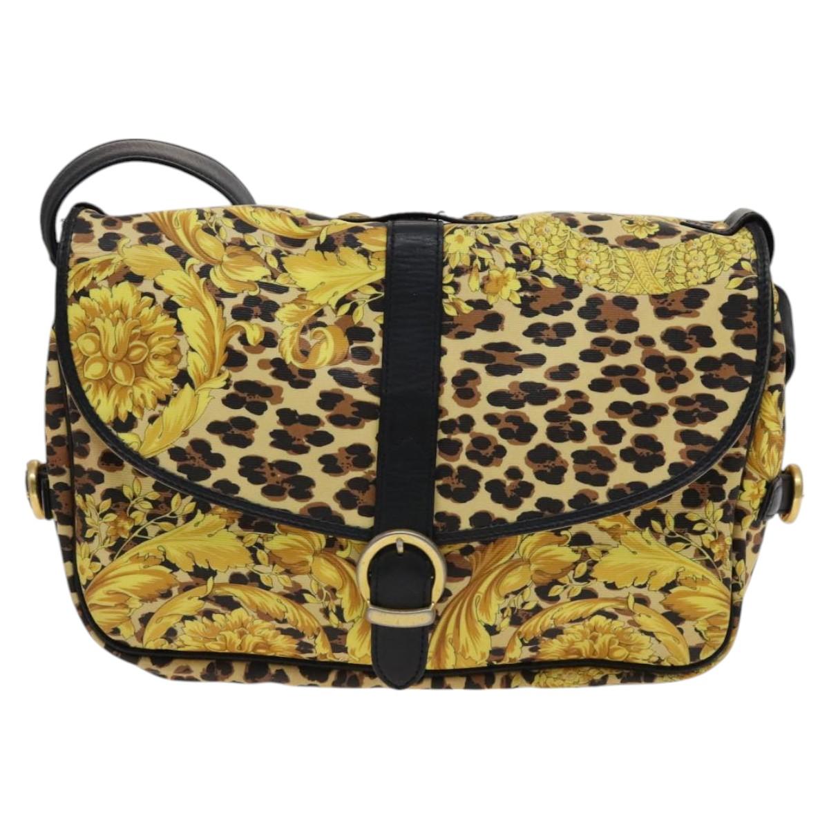 Gianni Versace Shoulder Bag PVC Leather Yellow Black gold Auth bs21999