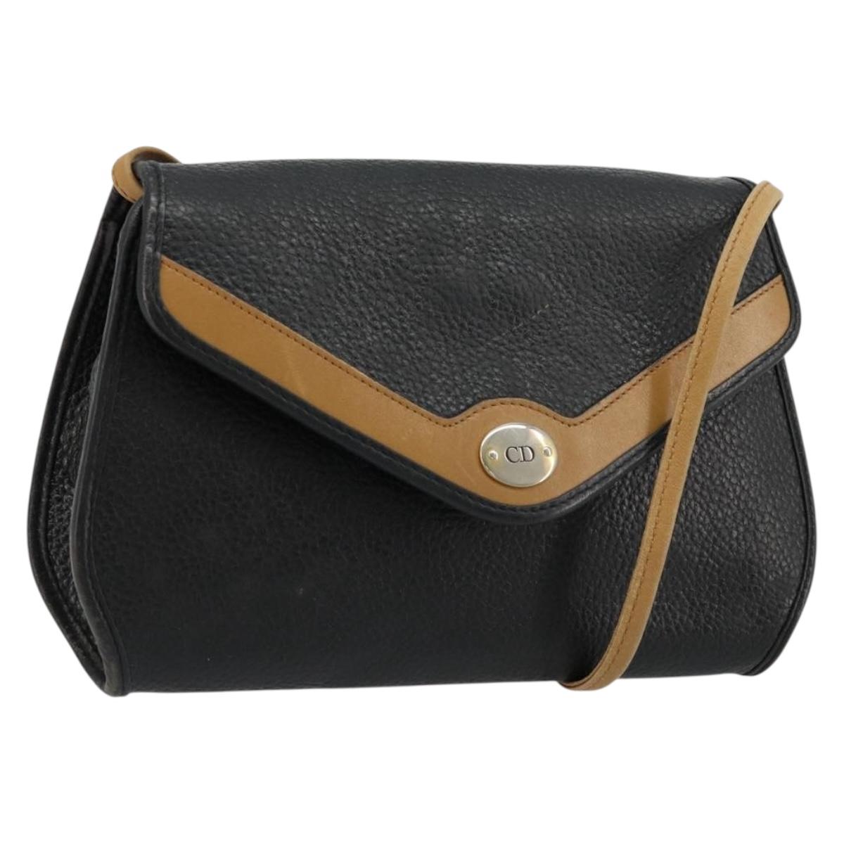 Christian Dior Shoulder Bag Leather Black Brown gold Auth bs22002