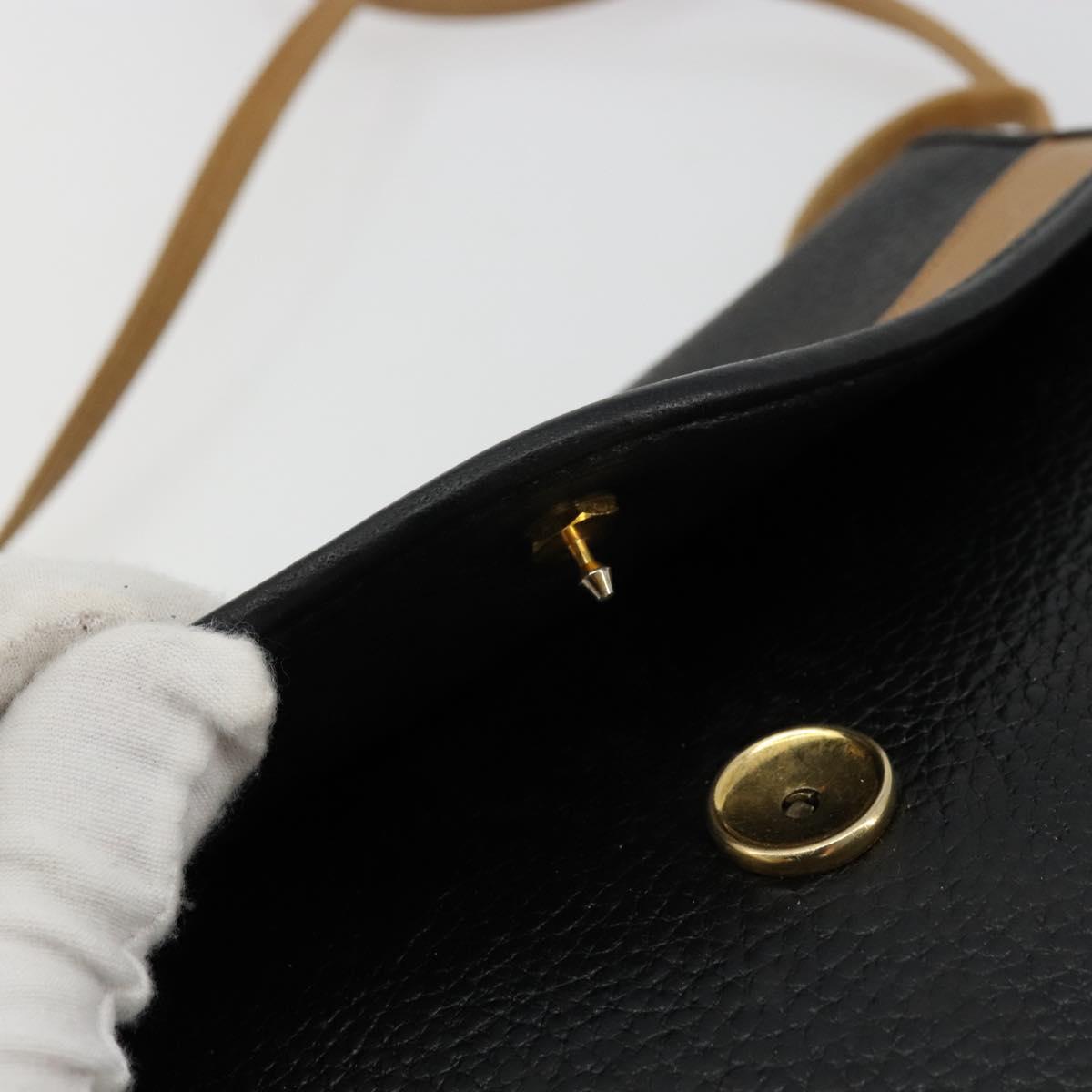 Christian Dior Shoulder Bag Leather Black Brown gold Auth bs22002