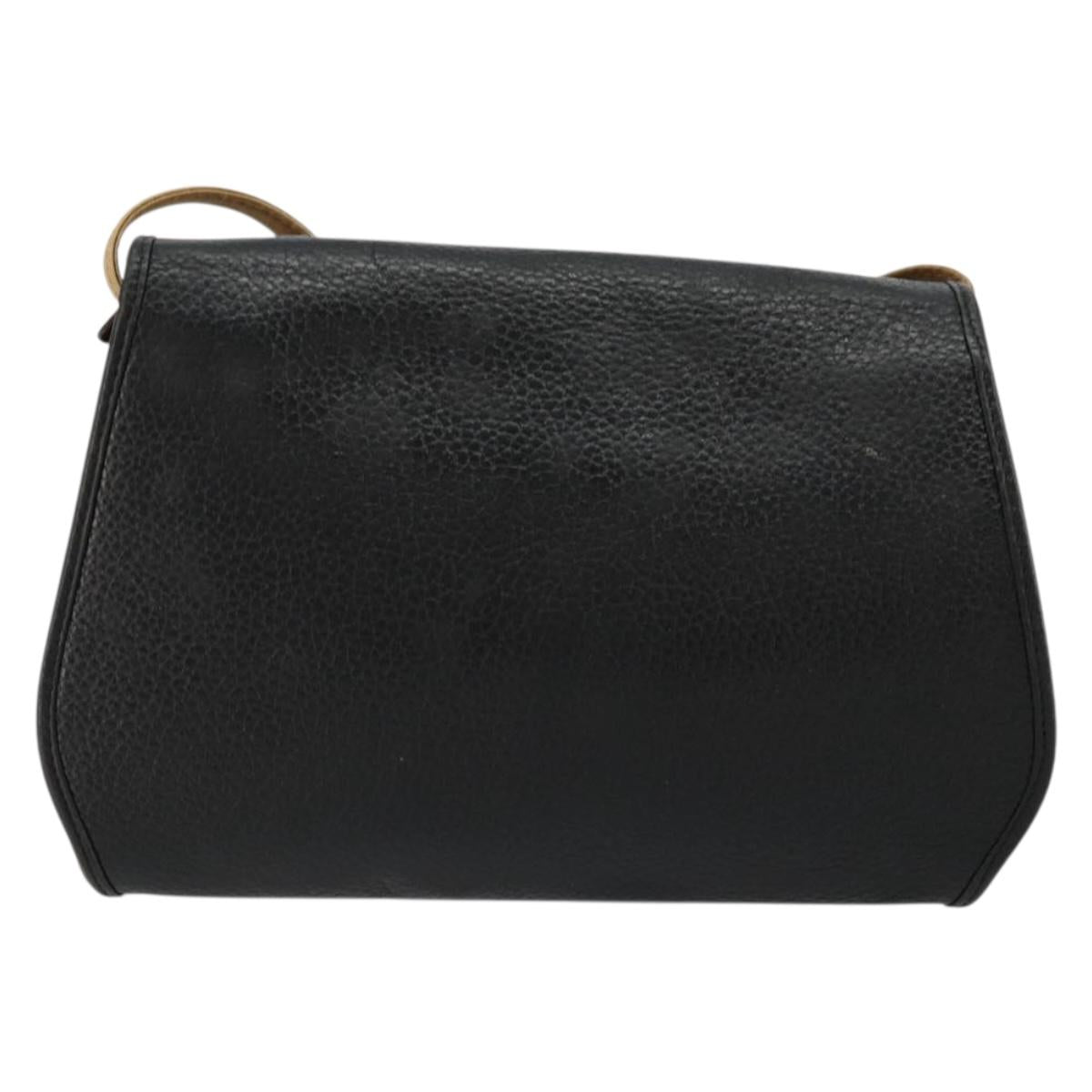 Christian Dior Shoulder Bag Leather Black Brown gold Auth bs22002