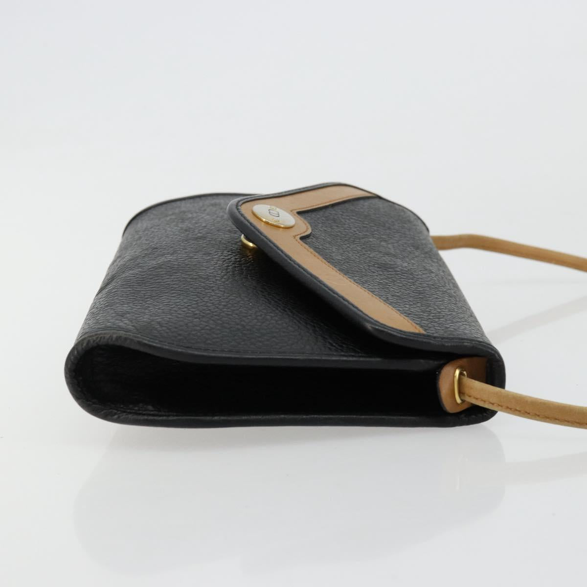 Christian Dior Shoulder Bag Leather Black Brown gold Auth bs22002