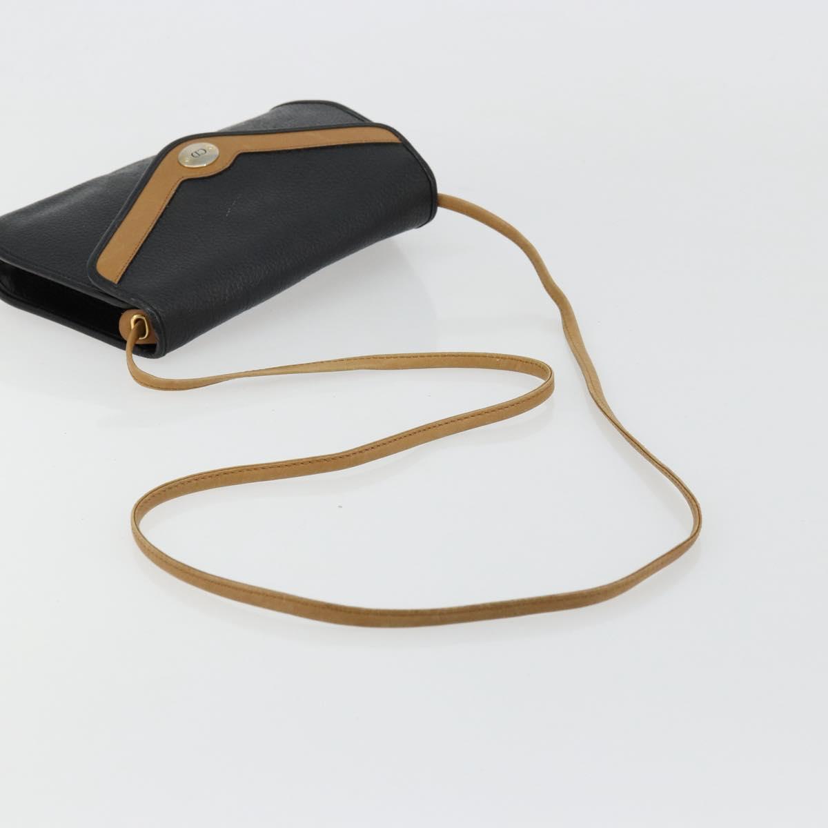 Christian Dior Shoulder Bag Leather Black Brown gold Auth bs22002