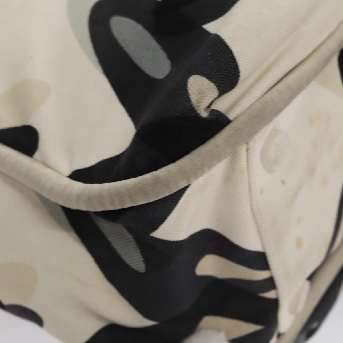 CHANEL Tote Bag Canvas White Black Silver CC Auth bs22011