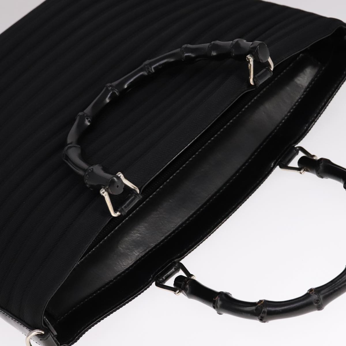 GUCCI Bamboo Hand Bag Nylon 2way Black Silver 000 1998 0588 Auth bs22015