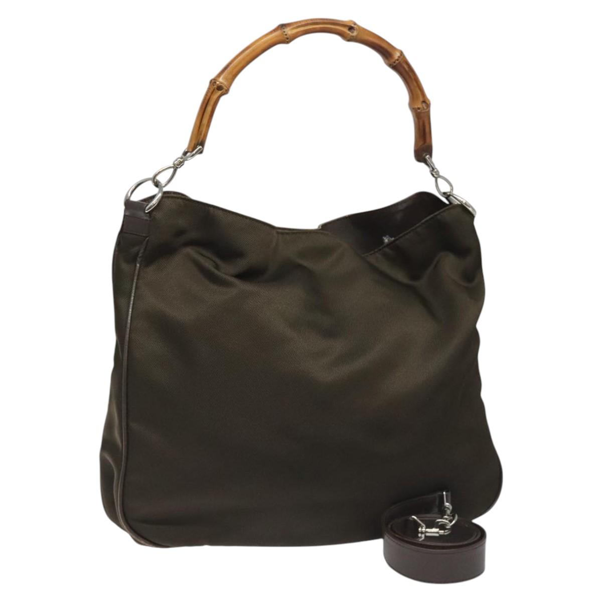 GUCCI Bamboo Hand Bag Nylon 2way Brown Silver 001 3754 15777 Auth bs22023