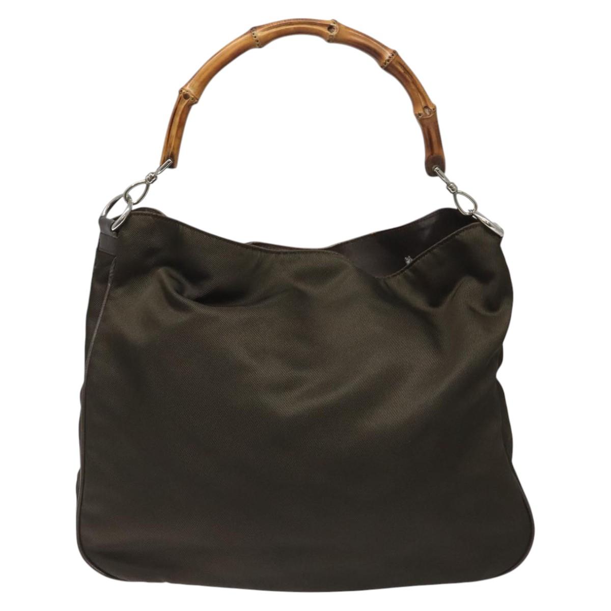 GUCCI Bamboo Hand Bag Nylon 2way Brown Silver 001 3754 15777 Auth bs22023