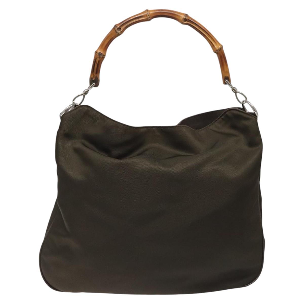 GUCCI Bamboo Hand Bag Nylon 2way Brown Silver 001 3754 15777 Auth bs22023