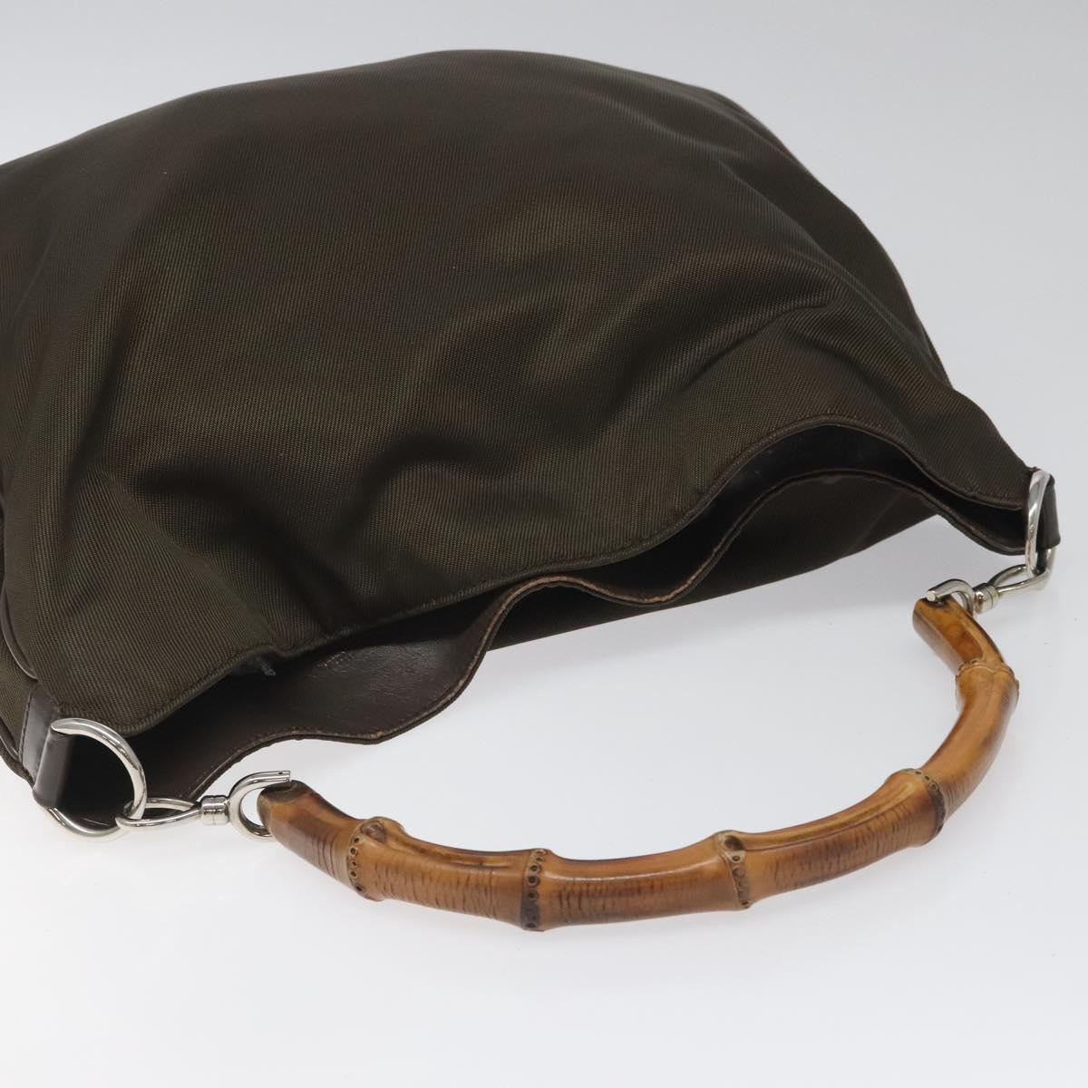 GUCCI Bamboo Hand Bag Nylon 2way Brown Silver 001 3754 15777 Auth bs22023