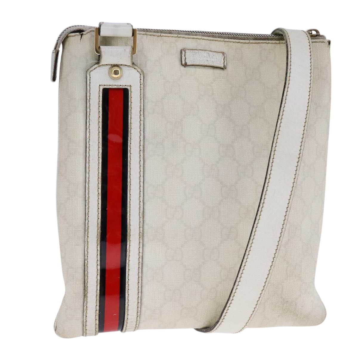 GUCCI GG Supreme Shoulder Bag PVC White Red gold 153244 Auth bs22024