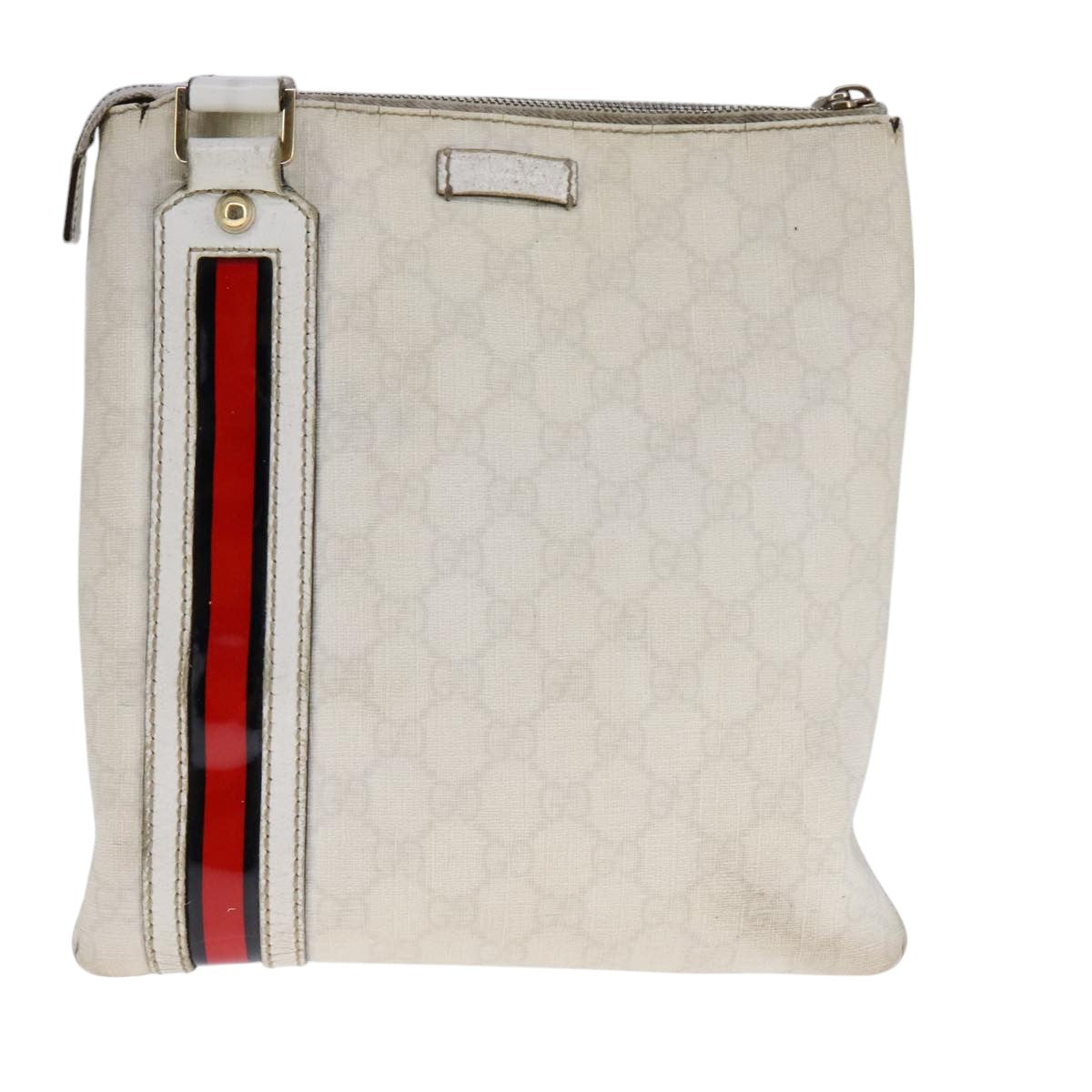 GUCCI GG Supreme Shoulder Bag PVC White Red gold 153244 Auth bs22024