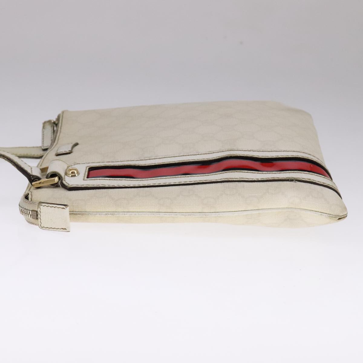 GUCCI GG Supreme Shoulder Bag PVC White Red gold 153244 Auth bs22024