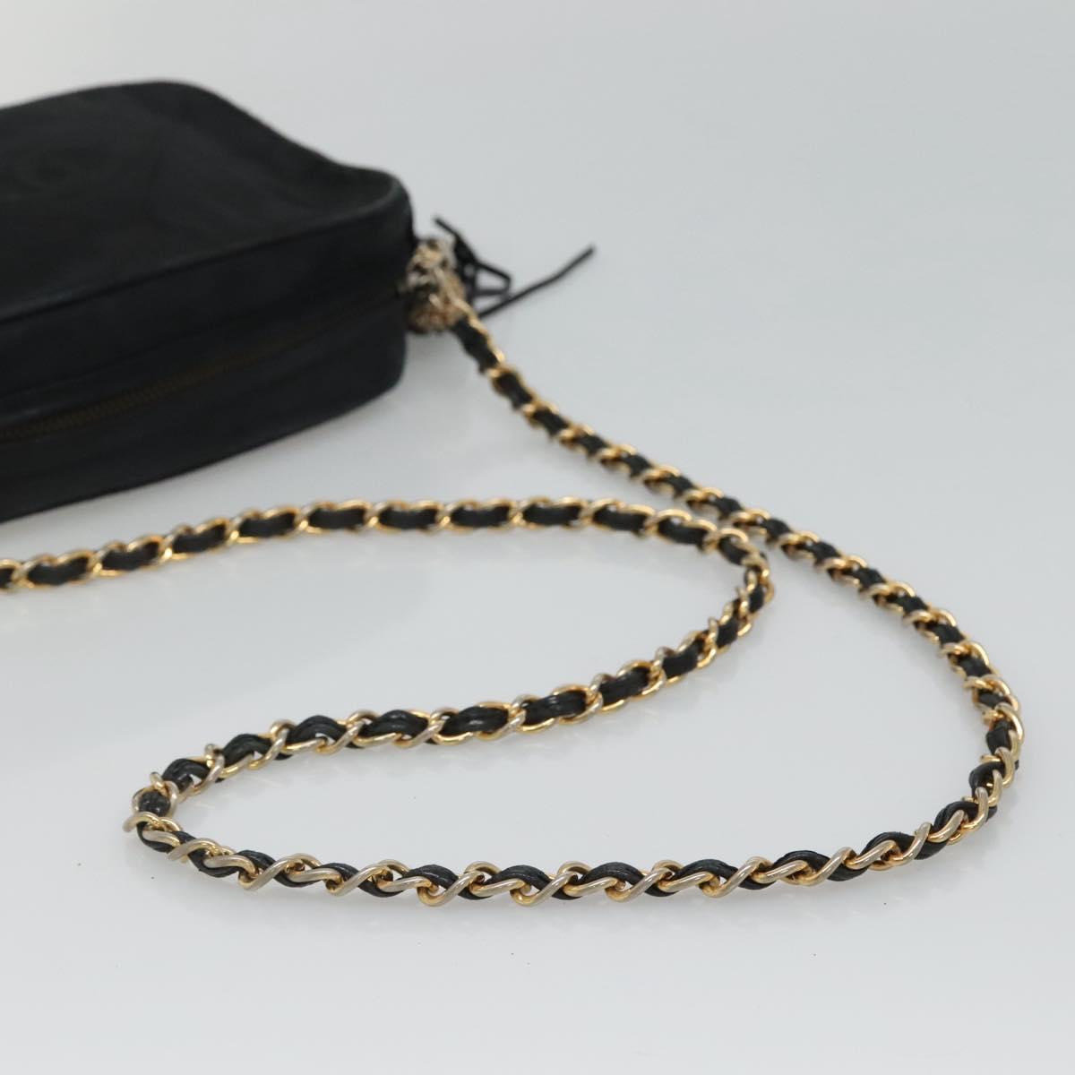 CHANEL Matelasse Chain Shoulder Bag Satin Black Gold CC Auth bs22051