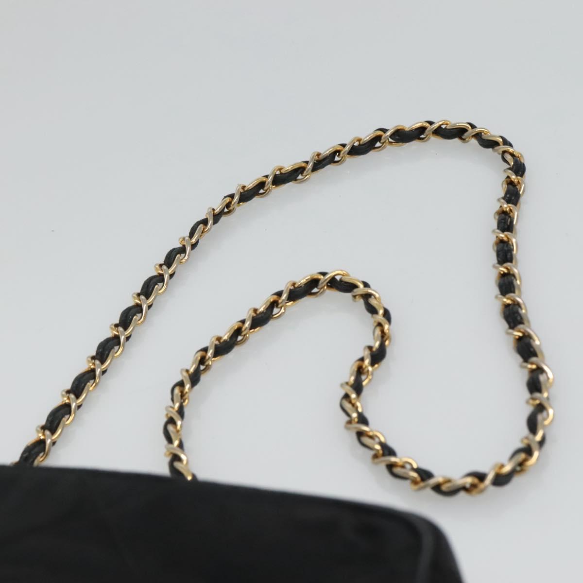CHANEL Matelasse Chain Shoulder Bag Satin Black Gold CC Auth bs22051