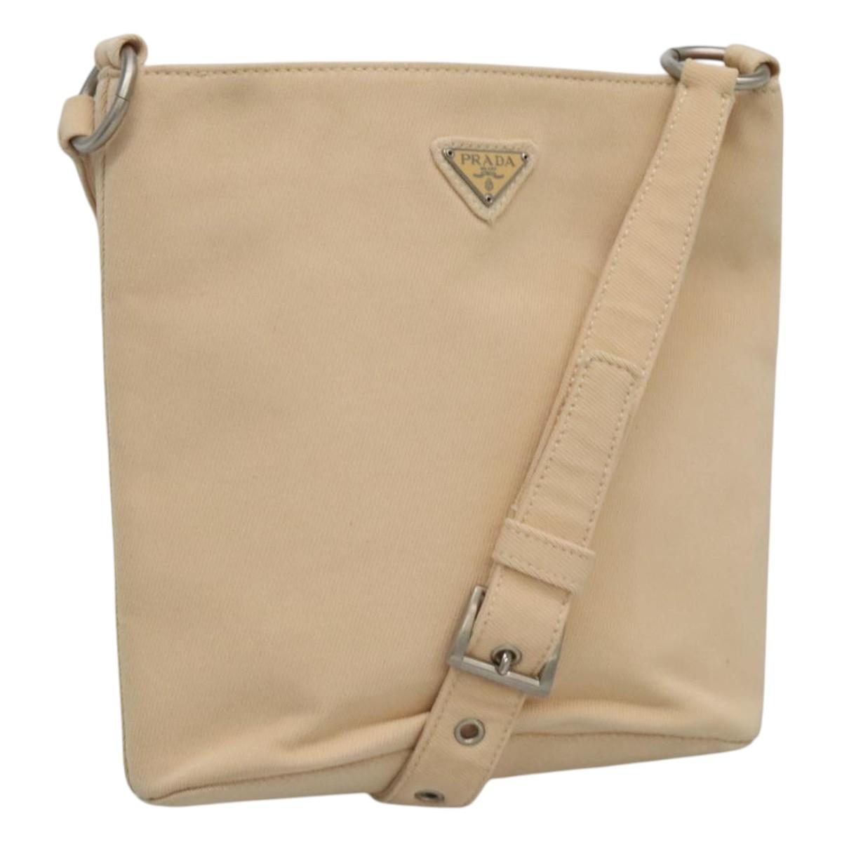 PRADA Shoulder Bag Canvas Beige Auth bs22080