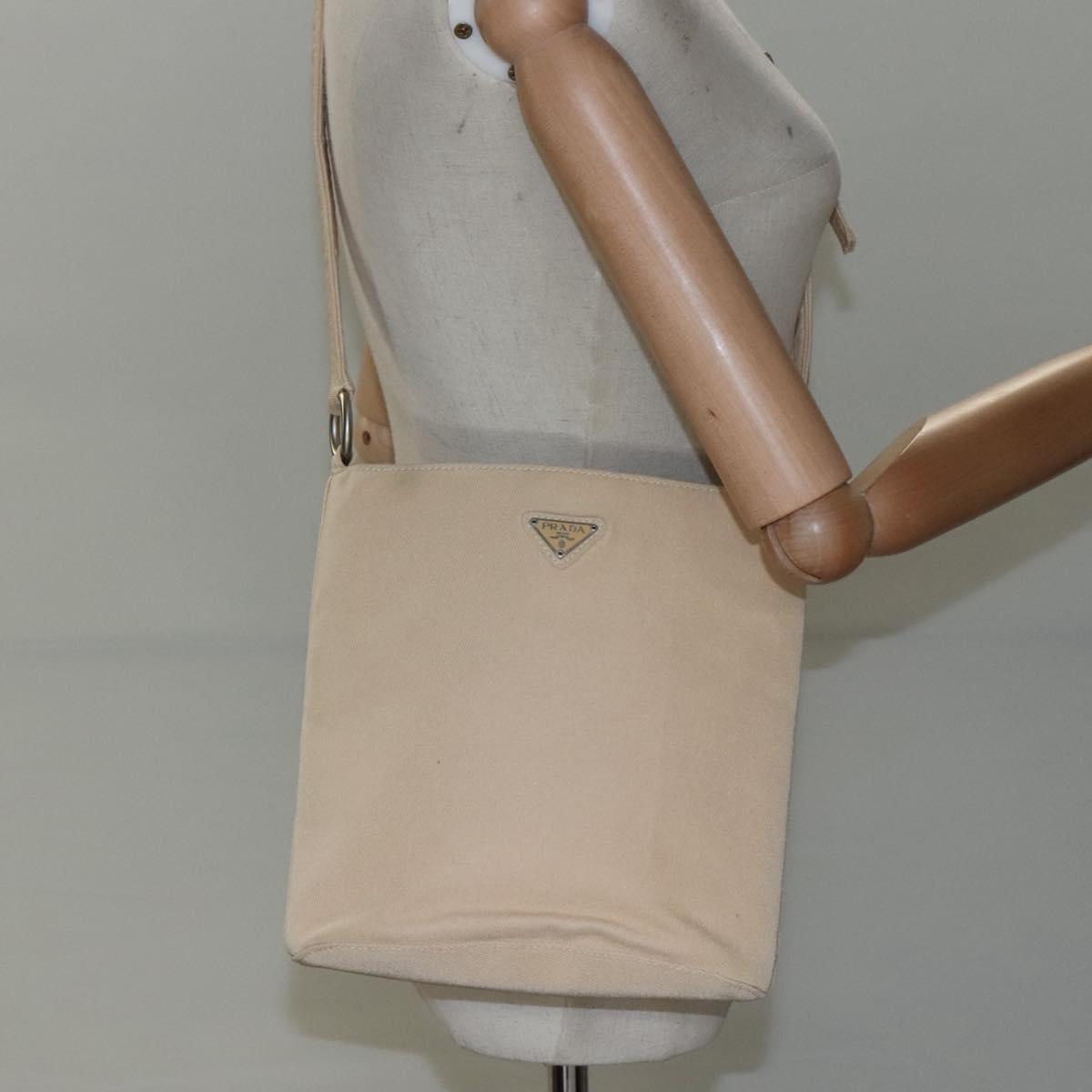 PRADA Shoulder Bag Canvas Beige Auth bs22080