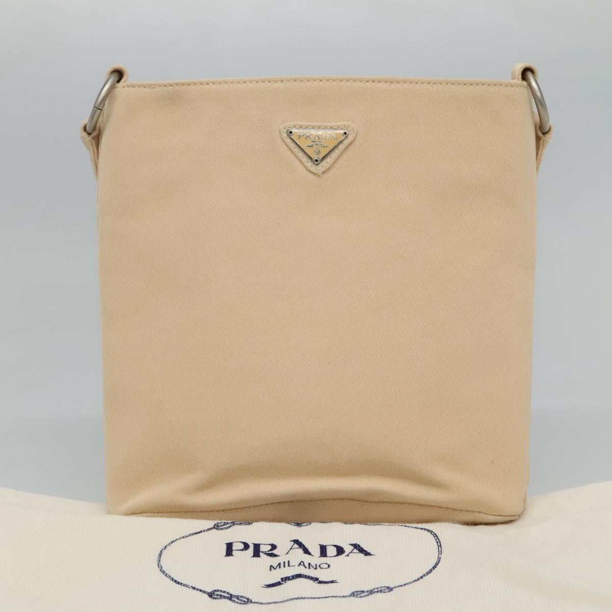 PRADA Shoulder Bag Canvas Beige Auth bs22080