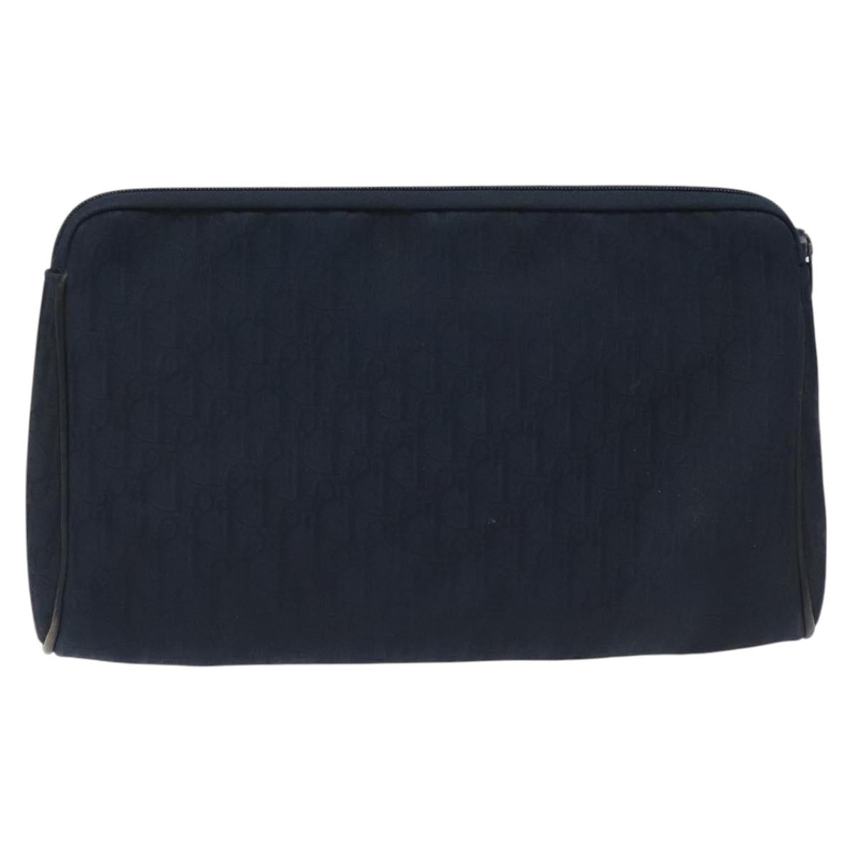 Christian Dior Trotter Canvas Clutch Bag Navy Gold Auth bs22117