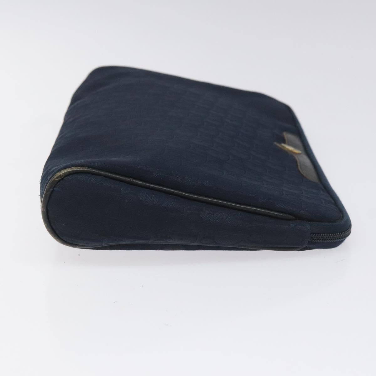 Christian Dior Trotter Canvas Clutch Bag Navy Gold Auth bs22117