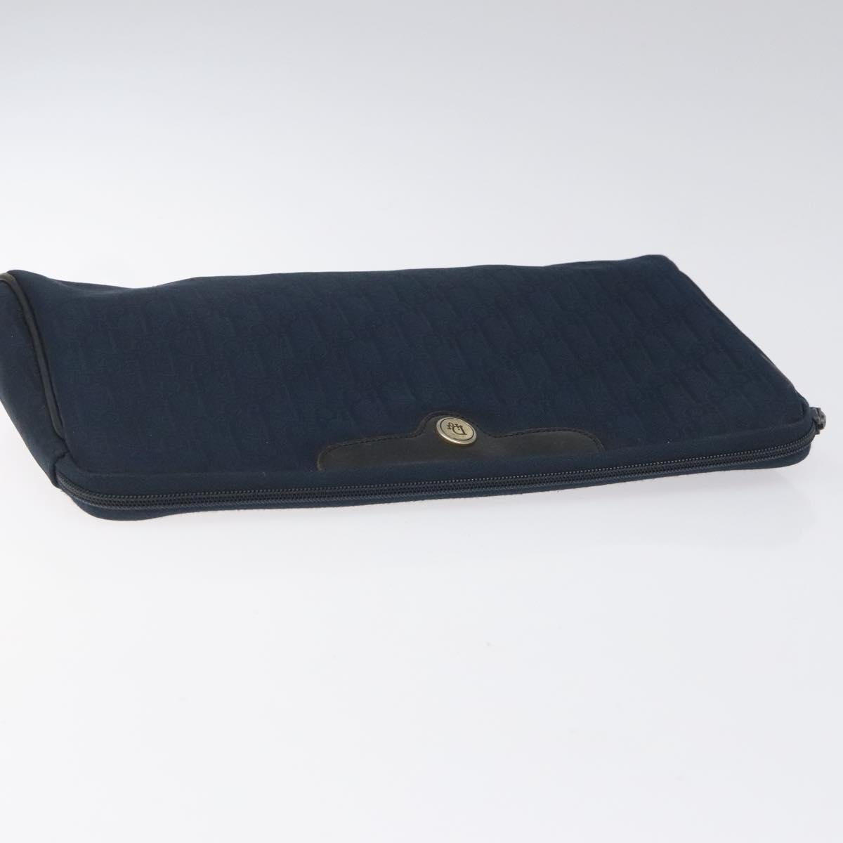 Christian Dior Trotter Canvas Clutch Bag Navy Gold Auth bs22117